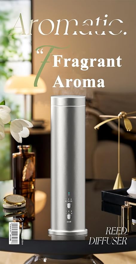 Waterless Essential Oil Diffuser 1000 Sq Ft, Nebulizing Diffuser with Remote & Timer, Adjustable Mist, Mood Light, Plug-in Aromatherapy for Home Office Hotel, Silver M202S