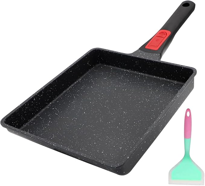 AIKENBBKK Tamagoyaki Japanese Omelette Pan, Japanese Egg Pan, Square Egg Pan Nonstick, Induction-Ready, Detachable Handle, with Silicone Spatula, PFAS & PFOA-Free, Oven Safe, Black, 9" x 8.2"