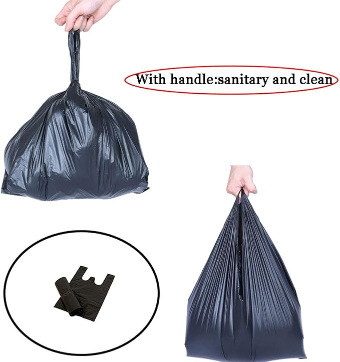 Greeney Sanitary Napkin Disposal Bags, 300 Pcs Small Black Plastic Trash Bags with Handles for Feminine Tampons Hygiene Products Disposal