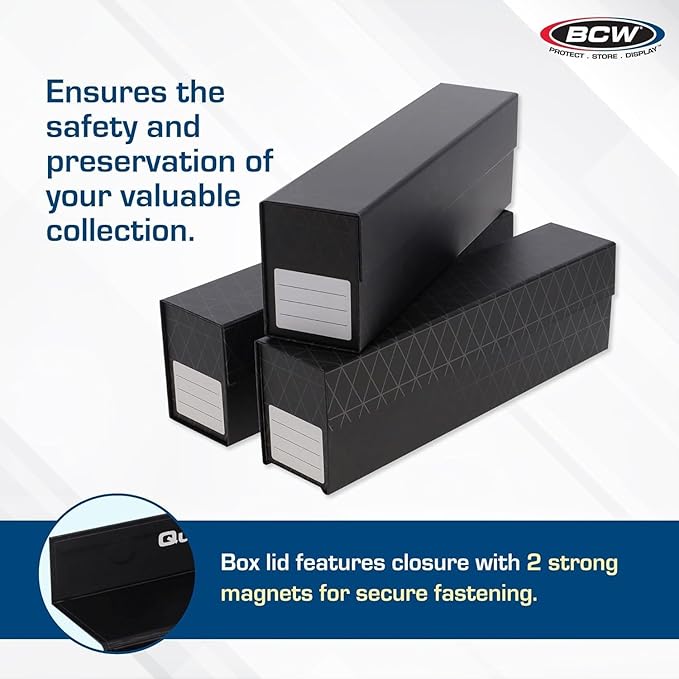 BCW QuickFold® Card Storage Boxes for Magnetics & Toploaders – 6 Pack | Trading Card Holder Box with Magnetic Closure | Easy Fold Assembly for Sports and TCG Cards