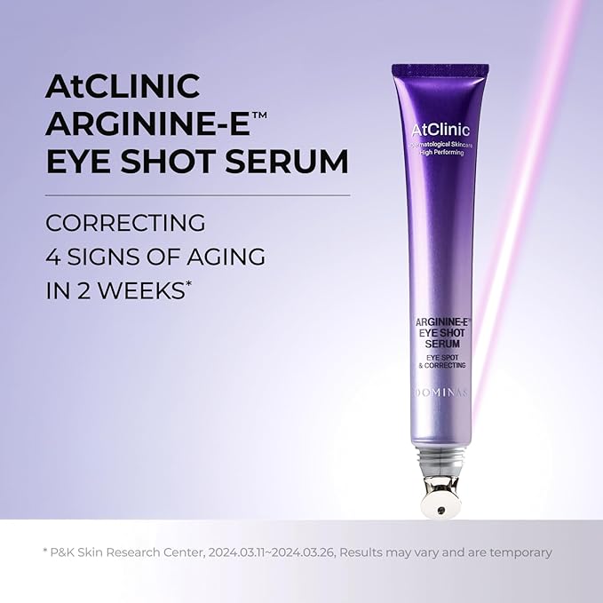DOMINAS AtClinic Arginine-E Eye Shot Serum - Eye Bag & Puffiness Reducer with Caffeine, Niacinamide, Cooling Guasha Tip, Dark Circles & Firming, Anti-Aging, Korean Skincare, 0.67 fl oz