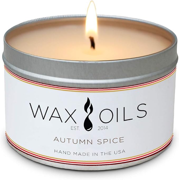 Wax and Oils Soy Wax Aromatherapy Scented Candles (Autumn Spice) 8 Ounces. Single