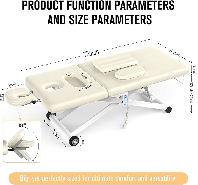 Dolonm Electric Massage Table, Heavy Duty Electric Lift and Electric Backrest 2 Motor Adjustable for Treatment/Medical Spa/Facial Bed/Beauty Bed/Massage Beds and More - 31.2 Wide x 75 Long, White
