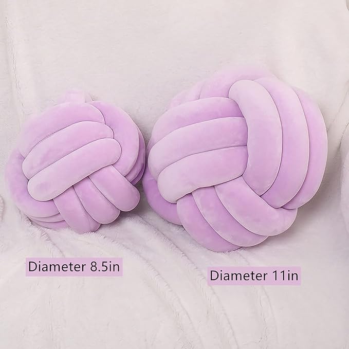 Knot Pillow Ball Round Cushion Pillows, Children Room Decoration Plush Toys Calming Stress Relief Toy (Light Purple,8.5in/22cm)