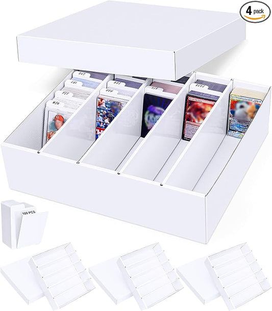 5 Row Trading Card Storage Box, 4 Pack Cardboard Storage Box with Divider for Mtg, Tcg, Sports Cards