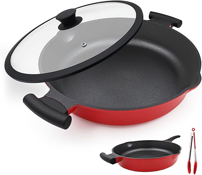 14-Inch Large Deep Frying Pan Skillet with Lid, 5-Quart Non stick Saute Pan, 2-In-1 Nonstick Sauté Pan Everyday Pan with Lid, Compatible with All Stoves, PTFE & PFAS-Free