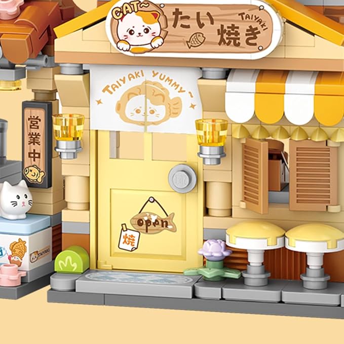 Lucky Cat Building Set,Openable Taiyaki Shop 923PCS Mini Brick Building Toy for Boys Girls Age 8+