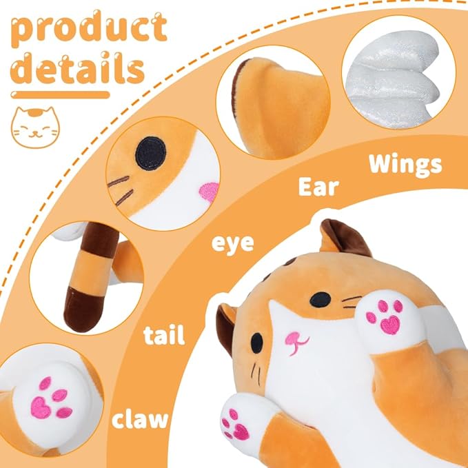 Cute Cat Plush Pillow, Yellow Long Cat Stuffed Animals Soft Long Kitten Plushies Kawaii Cat Stuffed Plush Toy for Kids Girlfriend(70cm/27.5inch)