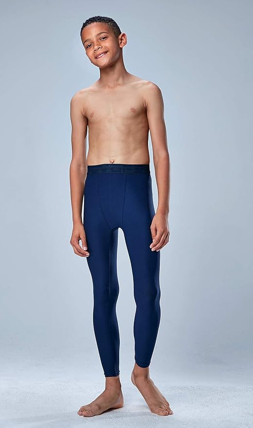DEVOPS 2 Pack Youth & Boys Thermal Compression Baselayer Sport Tights Fleece Lined Pants & Long Sleeve Top