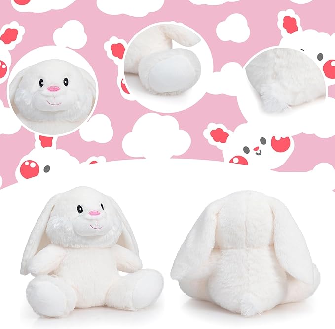 HollyHOME Bunny Stuffed Animal, Easter Bunny Plush Toys, Soft and Cuddly Stuffed Rabbit Easter Gift for Kids Baby Girls 10inch White