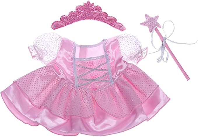 Pink Fairy Princess w/Wand & Tiara Dress Teddy Bear Clothes Fits Most 14"-18" Build-a-Bear, and Make Your Own Stuffed Animals