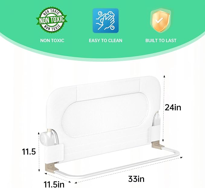 UPGOGO Folding Toddler Bed Rails for Crib,Toddler Bed Guard Rail with Reinforced Anchor Safety System,Bed Rail for Kids Fit,Bunk,Full Size,Queen,King,Twin(White,33"x23.6")
