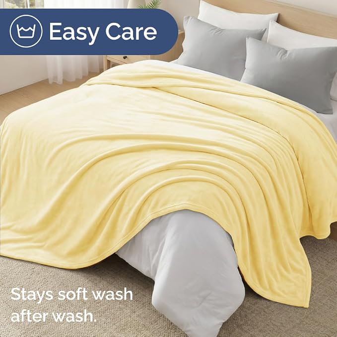 Fleece Blanket Cal King Size - Ultra-Soft Flannel Fleece Blanket - Yellow | Soft, Warm, Outdoor Picnic Blanket for Camping, Travel, Lightweight, Cozy, Anti-Static, Home Decor Gifts for Men & Women
