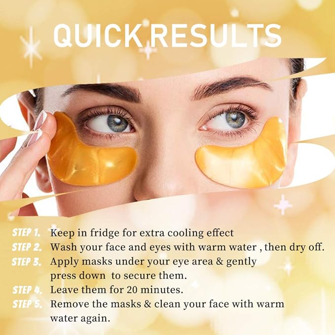 Vandarllin24K Gold Powder Gel Collagen Under Eye Masks Sheet Patch, Remove Bags,Dark Circles &Puffiness,Reduce Wrinkle,Moisturising,Hydrating for Blackheads (30 Pairs)