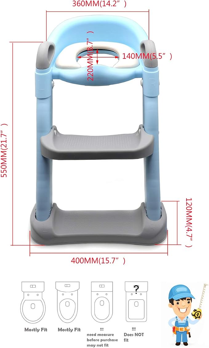 SMT- Classic Potty Training Toilet Ladder Seat With Upgraded Cushion Step Stool Ladder Toilet Chair/Toilet Trainer for Baby Toddler Kids Children In Blue [P/N: ET-BABY002-BLUE STEP-C]