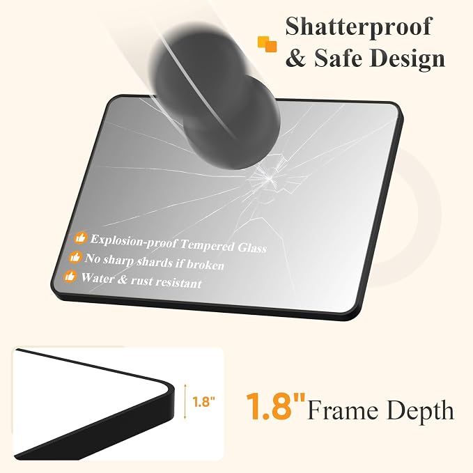 Sweetcrispy Bathroom Mirror for Over Sink, 30x40 Inch Wall Mount Mirror with a Rounded Rectangle and Matte Metal Frame, Modern Wall Vanity Mirrors for Home Decor, Living Room, Bedroom, Black