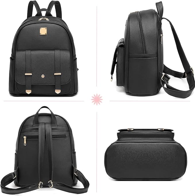 MACCINELO Cute Leather Mini Backpack Purse for Women Bowknot Small Backpack for Girls gift Rucksack Ladies Shoulder Bag 3pcs
