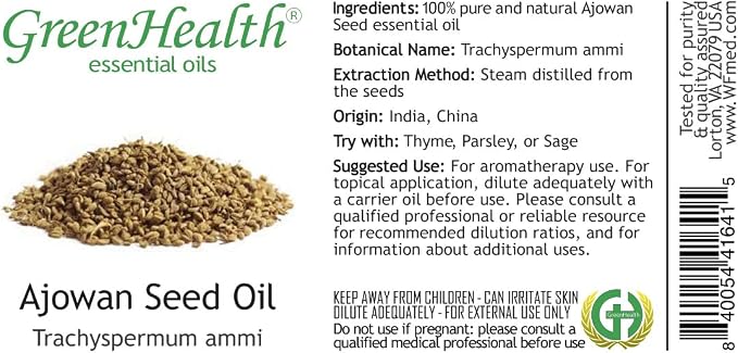 Ajowan Seed Essential Oil – 8 fl oz (237 ml) Aluminum Bottle w/Plug Cap – 100% Pure Essential Oil – GreenHealth