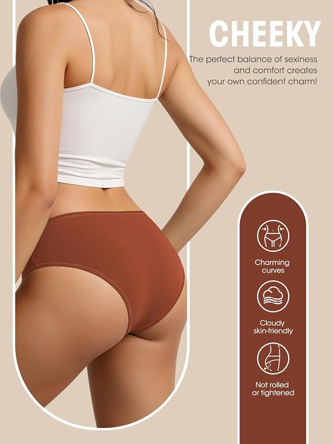 Womens Underwear Cotton Panties Soft Low Waist Hispter Breathable Stretch Ladies Bikini Underwear 6 Pack