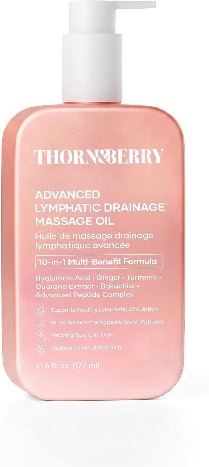 Gentle Lymphatic Drainage Oil for Body, Stomach, Legs, Neck | Lymphatic Massage Oil Post Surgery Recovery with Vitamin E, Peptides, Ginger, Turmeric, Grapeseed Oil | Hyaluronic Acid for Skin Support