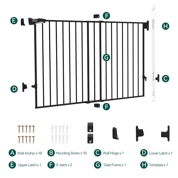 Babelio 31.5-55" No Bottom Bar Baby Gate Extra Wide, 2-in-1 Auto Close Dog Gate for The House, Stairs and Doorways, with Large Walk Thru Door, Black