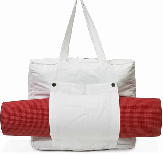 INDIAN CRAFT CASTLE Tote Bag with Yoga Mat Carrier Pocket Carryall Shoulder Bag for Office, Workout, Pilates, Travel, Beach and Gym