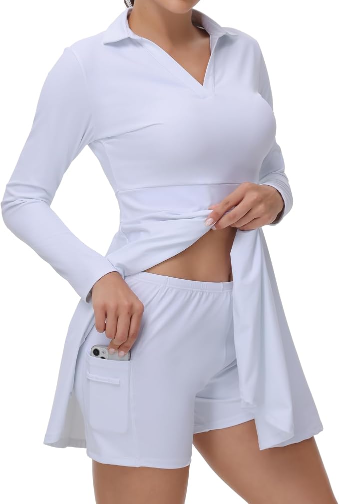 Cute Golf Tennis Dress Workout Athletic Dresses for Women with Shorts Pockets 2 Piece Sets Outfits Summer Clothes
