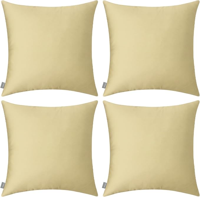 Thmyo 4-Pack 100% Cotton Comfortable Solid Decorative Throw Pillow Case Square Cushion Cover Pillowcase Sublimation Blank Pillow Covers DIY Throw Pillowcase for Sofa Bedroom(22x22 inch/ 55x55cm,Khaki)