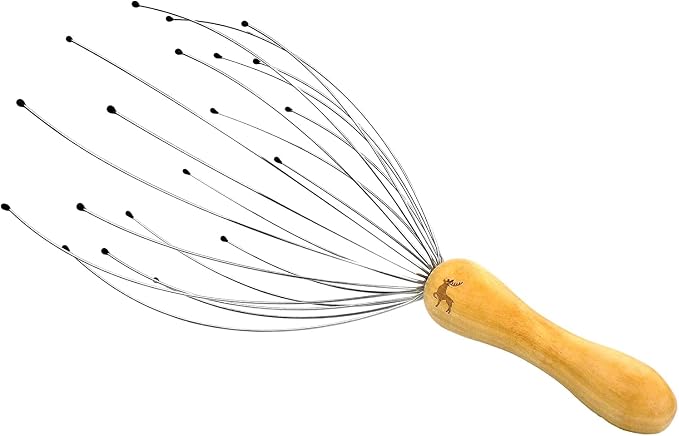 USAGA 20 Fingers Head Massager Head Scratcher Scalp Massager, Stocking Stuffers Gift for Body Relaxing Wood Handle