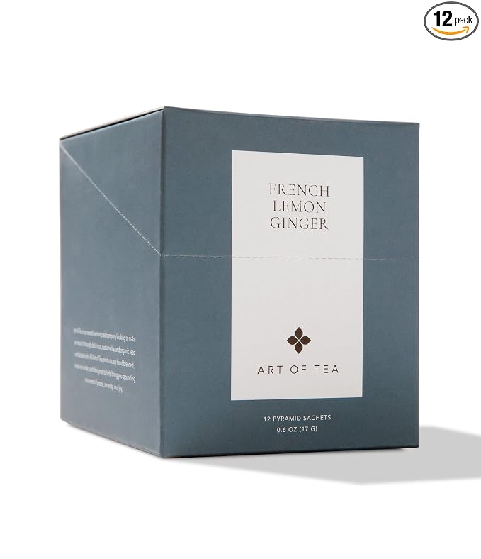 Art of Tea Organic French Lemon Ginger Tea Bags – 12 Count Premium Pyramid Sachets – Caffeine Free Herbal Tea with Ginger, Lemongrass & Lemon Verbena – Soothing Wellness & Digestion Tea