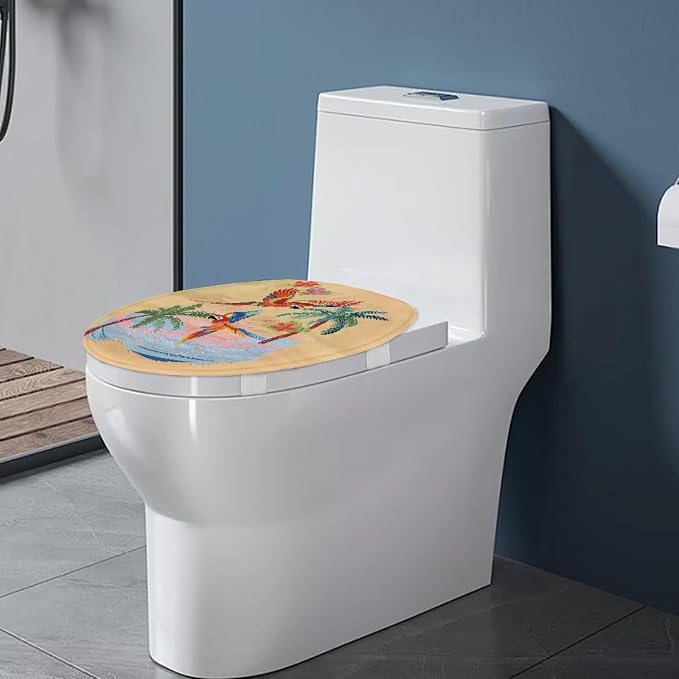 Colorful Bird Toilet Lid Cover, Suitable for Most Round, Long and Oval Toilet Lid Cover, Comfortable and Dustproof, Reusable Toilet Seat Cover