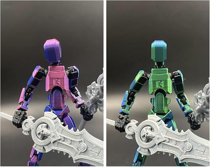 T13 Dummy Action Figure Set (Assembly Completed), 3D Printed Multi-Jointed Movable Titan 13 Lucky 13 Mobile Robot, Nova 13 Action Figures Desktop Decorations for Game Lovers Toy (Purple Blue