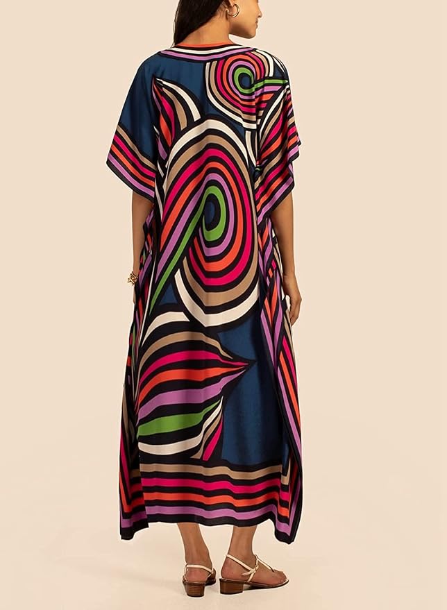 Venasha Womens Caftan Floral Print Kaftan Dress Short Sleeve Swimsuit Cover up Loungewear for Summer