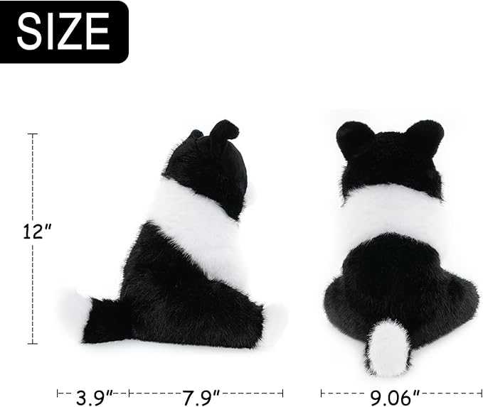 Border Collie Stuffed Animal Plush Dog Toy, 12 Inch, Soft Realistic Black and White Puppy, Cuddly Farm Animal Plushie for Kids, Girls, Boys, Birthday