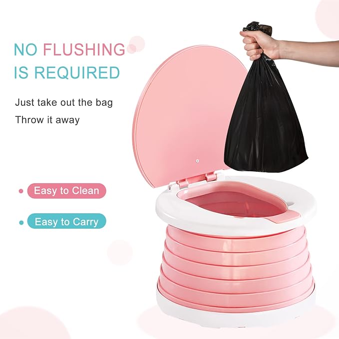 Travel Potty for Toddler Portable Potty for toddler Training Toilet Seat Apply to Seat Emergency Toilet for Car, Camping, Outdoor, Indoor（Pink) ﻿ ﻿