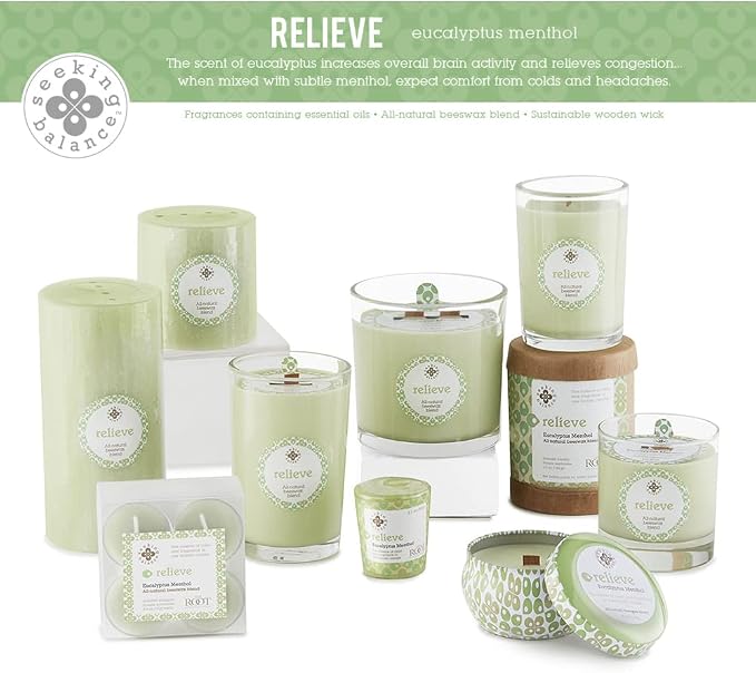 Root Candles Seeking Balance Wood Wick Spa Candle Aromatherapy Candles, 6.5-Ounce, Relieve: Eucalyptus Menthol