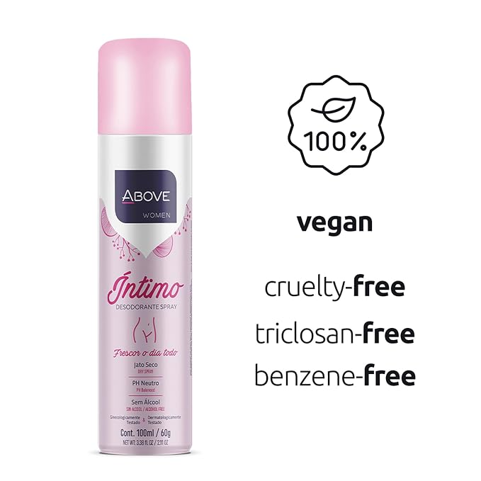 ABOVE Intimo Deodorant Spray, 2.11 oz - pH Balanced - Feminine Deodorant Spray - Benzene-Free and Alcohol-Free - Dry Spray - Vegan and Cruelty-Free