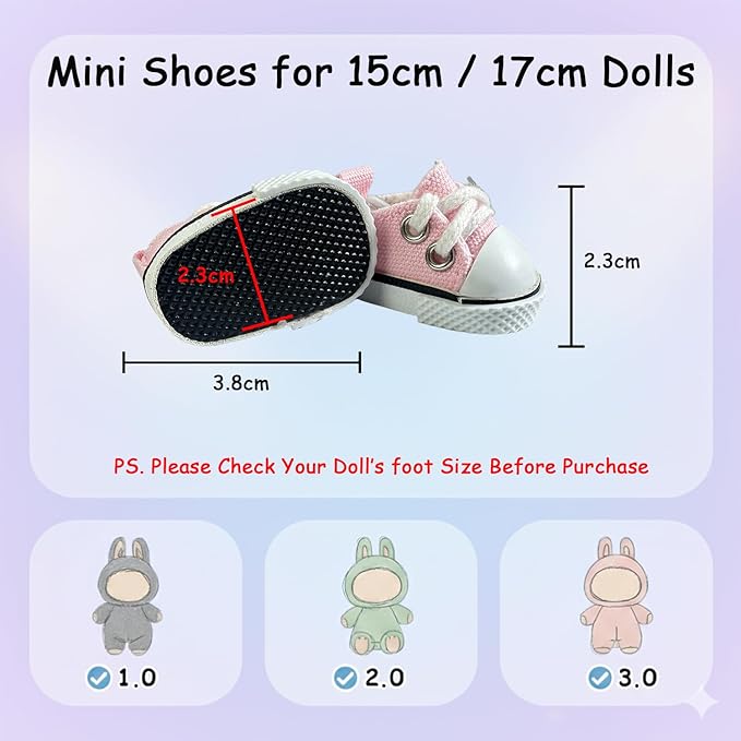 3pcs Doll Accessories Set for 17cm Doll Included Headphones, Canvas Shoes and Mini Gradient-Lens Glasses, Trendy Dress Up Accessories for 6.7 Inches 1st/2nd/3rd Gen Figures (Headphone Set - Pink)