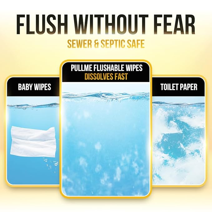 Pack of 3, 150 Counts - Flushable Wipes For Adults, Woman, Man, Family - Travel, Toilet, Bathroom Wipes Flushable Pack - Vitamin E & Aloe - Sewer & Septic Safe