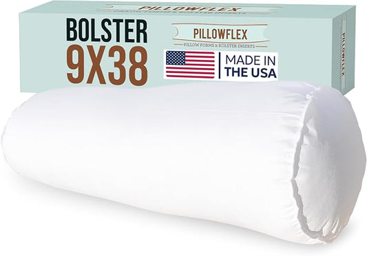 Pillowflex Bolster Pillow (9x38) - Round Roll Pillow Bolster Insert, Plush Polyester-Filled Insert for Decorative Shams, Odorless, Lint and Dust-Free Polyester Filling, No Lumps - (White)