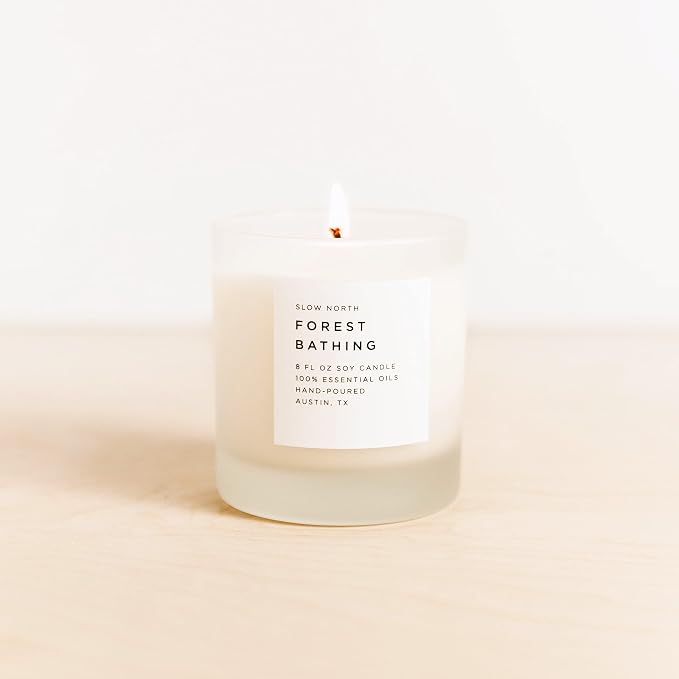 Slow North Forest Bathing Candle - Essential Oils and Pure Soy Wax Candle in a Reusable Frosted Glass Jar - A Unique and Mindful Scented Candle Hand-Poured in the USA (8 oz)