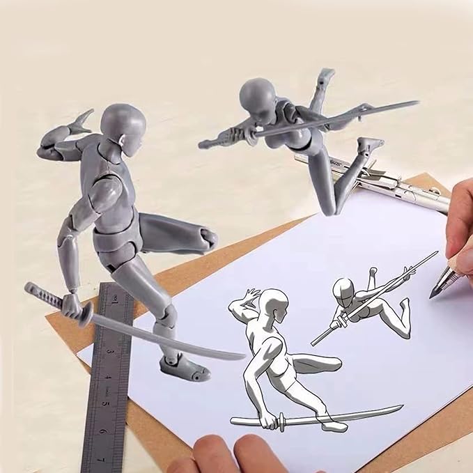 Action Figures PVC Model (Grey Color) with Box Drawing Figure Models for Artists(Male)