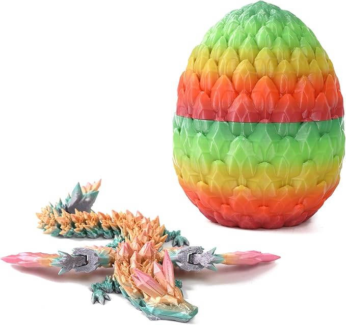 Pigmiss 3D Printed Dragon,3D Dragon Eggs with Dragon Inside,Dragon Fidget Toy for Adult,Full Articulated Dragon Crystal Dragon Easter Eggs Decoration for Gift (Rose-red Gradient Green)