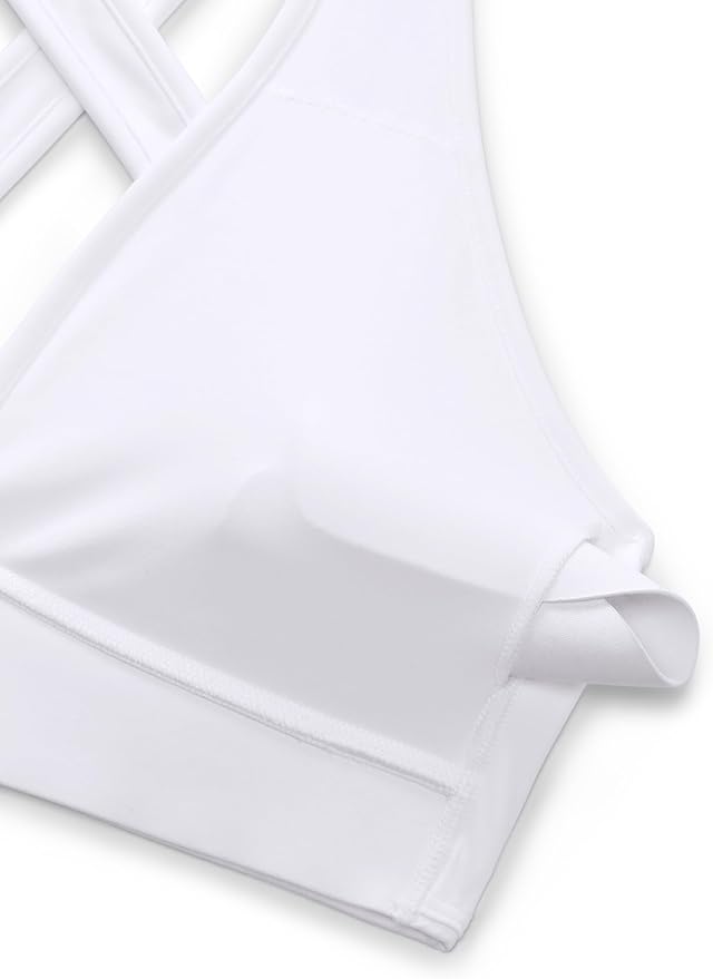CRZ YOGA Butterlift Deep V Neck Sports Bras for Women - Padded Gym Wide Straps Cut-Out Cross Back Crop Pilates Workout Top