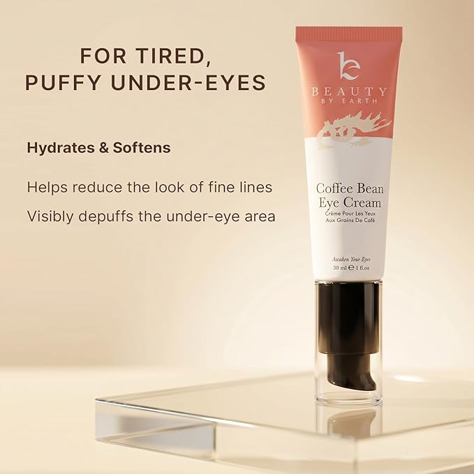 Beauty by Earth Caffeine Eye Cream for Puffiness & Bags Under Eyes - USA Made with Natural & Organic Ingredients, Under Eye Cream for Dark Circles with Glycerin & Vitamin E, Brightens & Refreshes