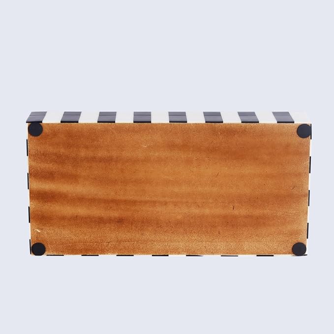 Handicrafts Home Large Decorative Storage Box with Lid, Black and White Coffee Table Storage Box, Remote Control Holder, Keepsake Storage Box for Living Room & Shelf Decor, Puzzle Check 12x6x2