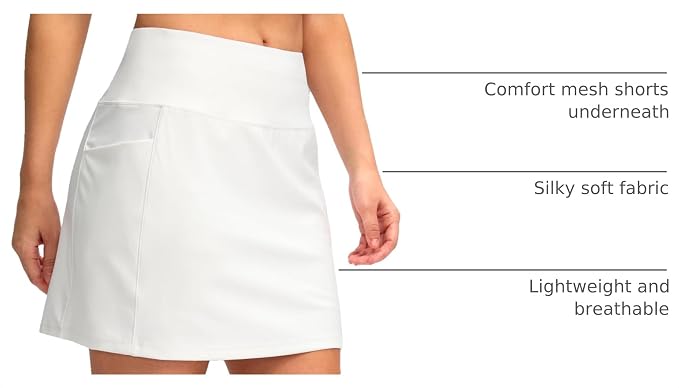 Women's Golf Skirts Skort 4 Side Pockets High Waisted Stretchy Tennis Skirt | Silky Soft, Lightweight, Breathable, Built-in Mesh Shorts, High Waisted, Elastic waistband, Moisture-Wicking, Athletic