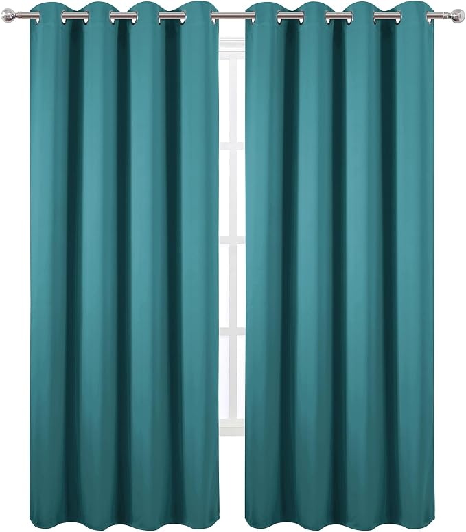 LEMOMO Blackout Curtains 52 x 90 Inch Long Sea Teal Curtains Set of 2 Panels Room Darkening Curtains for Bedroom and Living Room