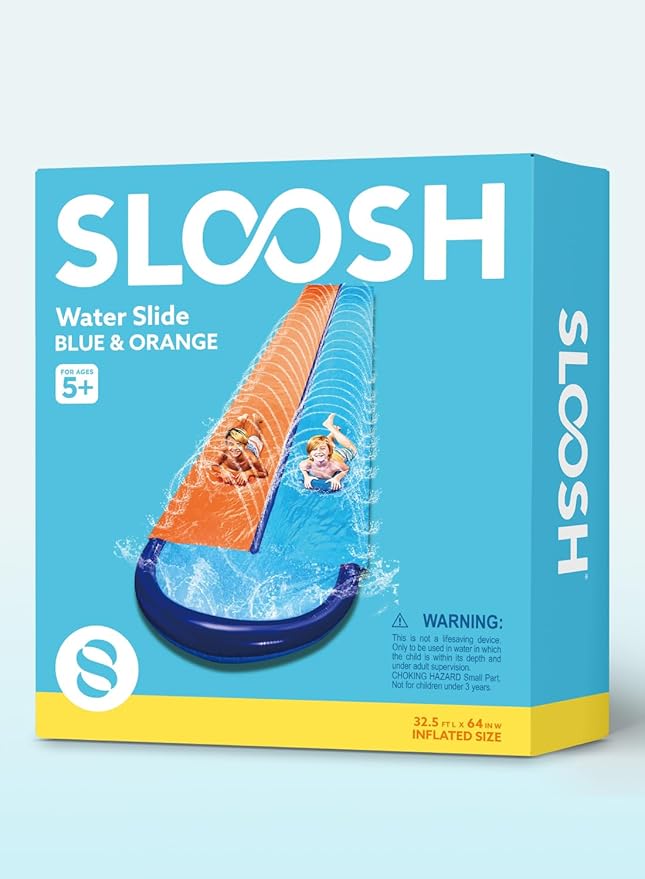 Sloosh 32.5FT Double Water Slides, Heavy Duty Lawn Slide with Sprinkler and 2 Inflatable Boards Backyard Yard Lawn Summer Outdoor Water Toy for Kids Adults