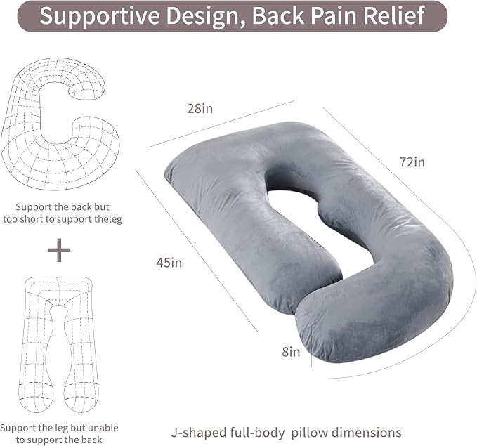 U-Shaped Full Body Pregnancy Pillow for Sleeping – 57" Maternity Pillow with Removable Cover, Support for Back, Legs, Belly & Hips (Velvet-Dark Grey)